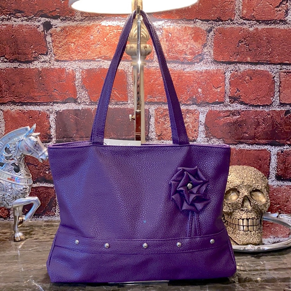 🎒 NWT Vegan Leather Purple Shoulder Tote Bag